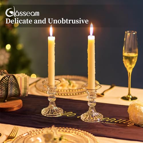 Glasseam Candle Drip Protectors for Candle Stick Candle Holder, Gold Rim Glass Bobeches for Candlesticks Set of 12, Round Wax Catchers for Candles, Taper Candle Holders for Table Centerpiece Wedding - color: Gold Rim, size: Flat-12pcs