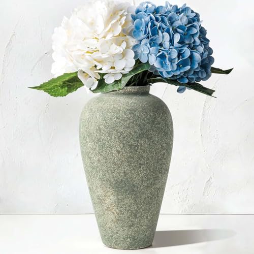 Green Ceramic Vase 11 Inch, Large Tall Decorative Vase for Centerpieces, Farmhouse Rustic Flower Vase for Home Decor, Living Room, Console, Wedding - color: Rustic Green-11"