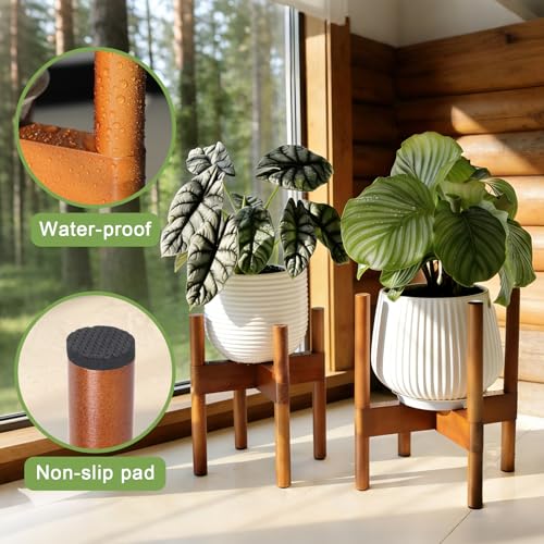Vigordream Plant Stand Indoor, Wood Plant Holder, Mid Century Modern Decor Tall Planter Stands, 2 Height Displays Corner Single Flower Stand for Balcony, Living Room,Garden Patio Fit 5-10 Inch Pots - size: 10 Inch