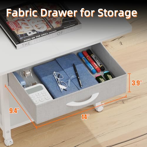 YAOHUOO 22"x15" Large Printer Stand with Storage Drawer, 2-Tier Under Desk Table for Home Office, Fits Fax Machine/3D Printer/Scanner (White) - color: White, size: 2-Tier