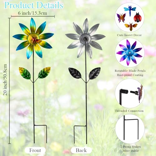 4 Packs Wind Spinner Outdoor, Pinwheels for Yard and Garden, Metal Flower Decorative Garden Stakes for Lawn Patio Porch Decor - size: Flowers-4Pack