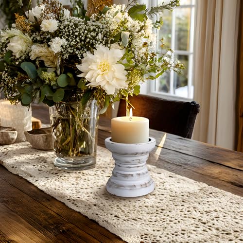 Pillar Candle Holder, Farmhouse Wood Candle Holder, Rustic Wooden Candle Stand, Vintage Small Wooden Candlestick Holders for Living Room, Table Centerpiece, White - color: Washedwhite, size: 4"H（1PCS）