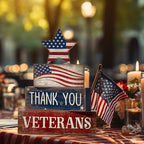 CroBlissful 4 Pcs Memorial Day Decorations Patriotic 4th of July Tabletop Decorations Red White Blue Table Centerpieces Star Sign for Office Tiered Tray Home Shelf 250th Anniversary - style: Star