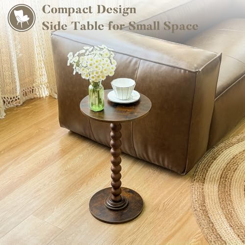 Fultyle Round Side Table, Small Drink Table for Small Spaces, Modern Accent Nightstand with Solid Wood Leg for Living Room, Bedroom, Corners, and Office (Rustic Brown) - color: Brown