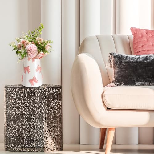 Chunful Embossed Pink Bow Ceramic Vase for Home Decor 7.1 Inch Cute Coquette Gifts for Women Girls Mother's Day Modern Decorative Bouquet Flower White Vases for Living Room Table - style: Pink Bow