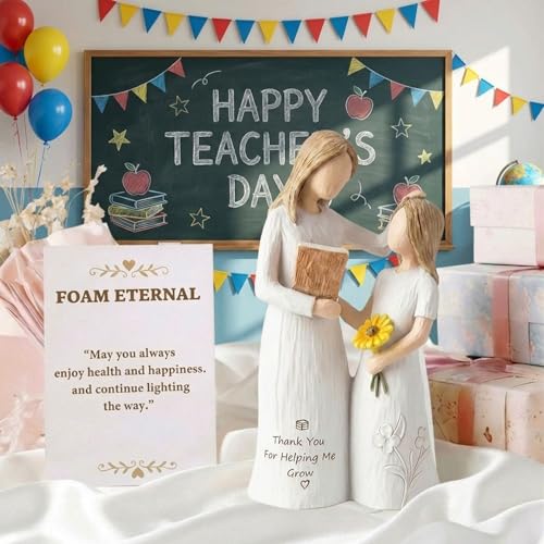 Teacher Gifts for Women, Teacher Appreciation Gifts, Gift for Teachers, Thank You Gifts for Teacher, Solid Resin Sculpture of Teacher and Student Figures, Includes a Greeting Card - 5.71'' - color: White