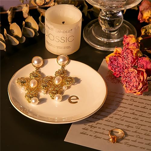 Ceramic Ring Holder for Jewelry, Jewelry Tray, Ring Dish, Aesthetic Room Decor, Engagement Gifts Bride Gifts Wedding Gifts for Women, White, 4.75"(E) - color: E