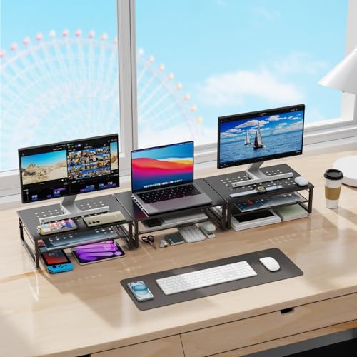 gianotter Desk Organizers and Accessories, 2-Tier Metal Monitor Stand Riser, Desk Organizer for Monitor, Office Desk Storage Organizer for Office Supplies (Black) - color: Black