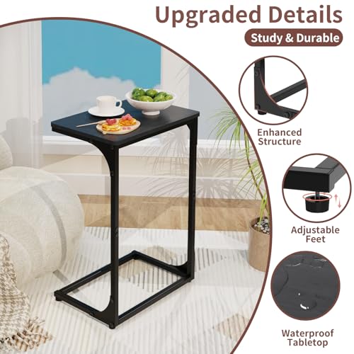 C Shaped End Table, TV Tray Side Table for Couch, Couch Tables that Slide Under C Table Side Table for Small Spaces Living Room Bedroom Bedside Home Office, Black - color: Black, size: 1