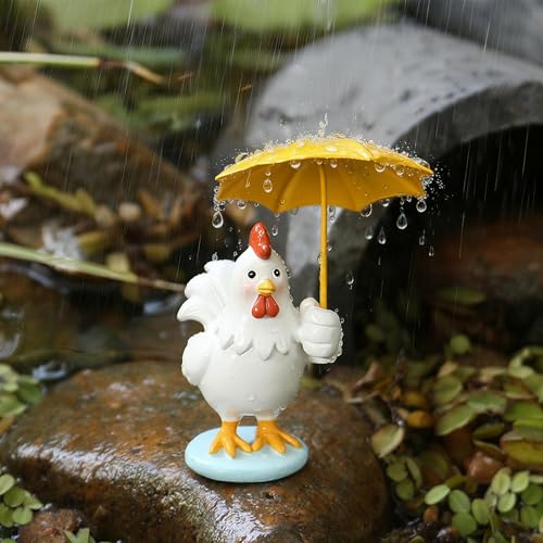 Funny Chicken Resin Statue - Cute Baby Chicken with Yellow Umbrella Statue for Fairy Garden Decor Spring Chick Figurine for Outdoor Planter Yard Patio Lawn Indoor Table Decor for Home Gifts - style: Chicken with Umbrella