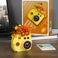 Sunny Yellow Camera Miniature Figurine - Adorable Floral Desktop Collectible - color: Orange