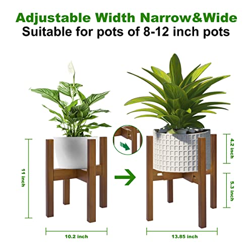 Rnined Adjustable Plant Stand Indoor,Bamboo Mid Century Modern Plants Stands, Stable Plant Holder,Fit 8 9 10 11 12 inch Pots (Pot & Plant Not Included) - color: walnut