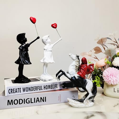 Banksy Street Graffiti Art Statue,Love Balloon Girl Statue,Room Decor Statue,Resin Statue Ornaments,Living Room Dining Desk Decorations,Bookshelf Decorative Objects,Modern Home Decor(Black) - color: 1-love Balloon Girl-black