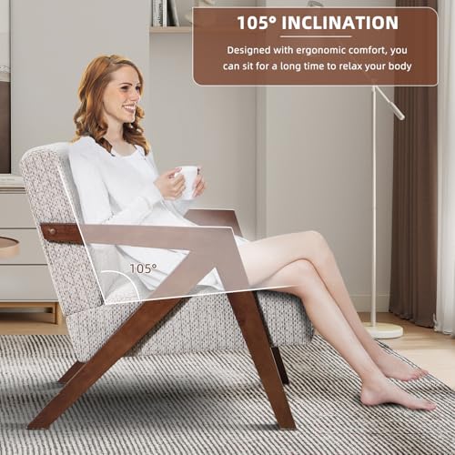 INZOY Mid Century Modern Accent Chair with Wood Frame, Upholstered Reading Armchair with Soft Linen Fabric, Accent Chair for Living Room Bedroom Apartment, Easy Assembly, Mocha - color: Chenille Mocha