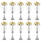 10 Pcs 21.3 inches Tall Crystal Metal Vase Wedding Road Lead Flower Holders Centerpiece Crystal Flower Chandelier Metal Flower Vase for Reception Tables Wedding Supplies - color: Silver, size: 10 x L
