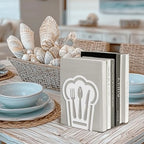 Peacoblue Metal Bookends for Shelves, Modern Decorative Heavy Duty Study Book Support Stoppers for Office, Desk, Shelf, Room 5.3"x4.3"x6.1" Cast Iron Simple White Book Ends, 1 Pair (Chef Hat) - style: Chef Hat