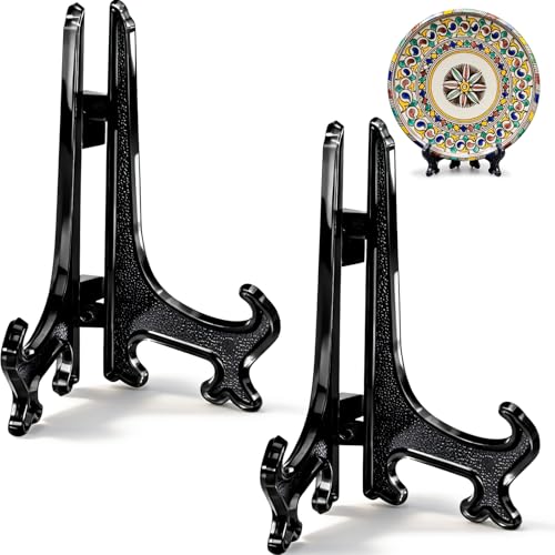 4 Inch Black Display Stand 2pcs Matte Acrylic Plate Holders for Books Picture Frames Tabletop Decor Wedding Place Cards Home Kitchen Dark Easel - color: Black, size: 4inch