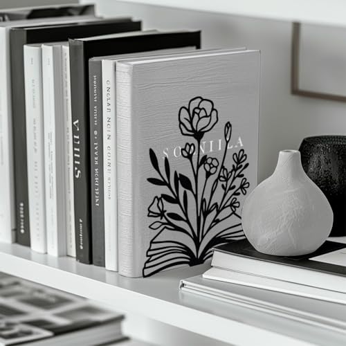 Peacoblue Metal Bookends for Shelves, Modern Decorative Heavy Duty Study Book Support Stoppers for Office, Desk, Shelf, Room 5.3"x4.3"x7.9" Cast Iron Simple Tall Bookends, 1 Pair (Books and Flowers) - style: Books and Flowers