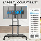 PERLESMITH Mobile TV Stand for 55-90 Inch Flat/Curved Screen TV Max VESA 800x500mm Outdoor TV Cart with Height Adjustable AV Shelf- UL Certificated Rolling Floor TV Stand Holds up to 200Lbs (PSTVMC07) - size: 55-90 Inch