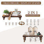 Hanobe Wooden Riser Decorative Tray: Farmhouse Wood Pedestal Display Stand - Rustic Brown Coffee Table Decor for Kitchen Dining Home Decor, Short & Tall Footed