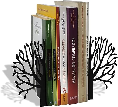 Tree Bookends with Nature-Inspired Silhouette - Steel with Matte Black Epoxy Coating - Decorative Pair of Book Holders for Shelves, Desk, and Office - All Black – Geguton - color: Trees Theme - Black