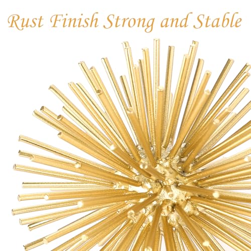 Gold Sphere Decor, Metal Gold Starburst Tabletop Sculpture Decor, Modern Metal Starburst Centerpiece, Spike Ball Decoration for Home Decor - color: Gold-starburst-4.2"