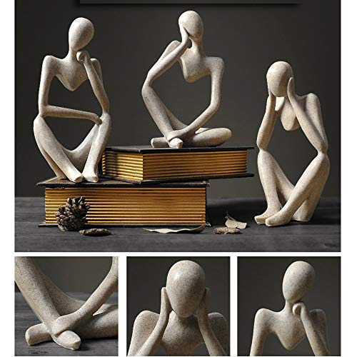 Asng Sandstone Resin Thinker Style Abstract Sculpture Statue Collectible Figurines Home Office Bookshelf Desktop Decor (Sandstone, Left,Large) - color: Sandstone-left, size: Large