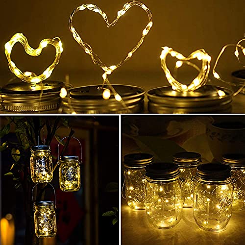 12 Pack Solar Mason Jar Lid Lights - 30 LED Firefly Fairy String Lights, Waterproof Outdoor Solar Lights with Hangers for Regular Mouth Jars (No Jars Included) - color: 12pack-Warm White