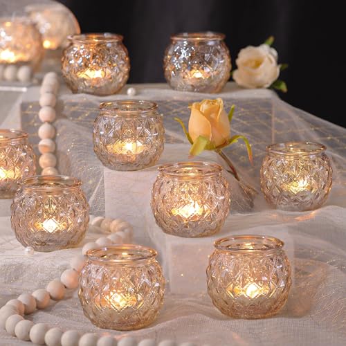 DARJEN 12Pcs Gold Glass Candle Holders - Round Tea Light Holders for Table Centerpiece, Wedding Shower, Party, Home Decor - color: Gold, size: 12PCS
