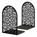 Peacoblue Metal Bookends for Shelves, Modern Decorative Heavy Duty Study Book Ends Stoppers for Office, Desk, Shelf, Room 5.3"x4.3"x7.9" Cast Iron Simple Tall Bookends 1 Pair (Mandala Pattern) - style: Mandala Pattern