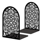 Peacoblue Metal Bookends for Shelves, Modern Decorative Heavy Duty Study Book Ends Stoppers for Office, Desk, Shelf, Room 5.3"x4.3"x7.9" Cast Iron Simple Tall Bookends 1 Pair (Mandala Pattern) - style: Mandala Pattern