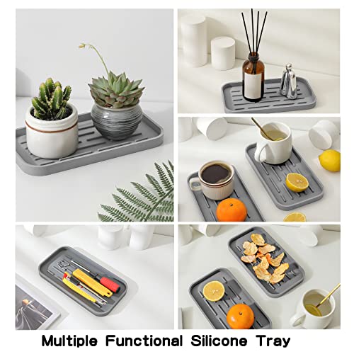 MicoYang Silicone Kitchen Sink Organizer Tray for Multiple Usage,Eco-Friendly Sponges Holder for Kitchen Bathroom Counter or Sink,Dish Soap Dispenser,Scrubber,Bottle,Cup (Grey, 10"×5.3") - color: Gray, size: 10" x 5.3" x 0.7"