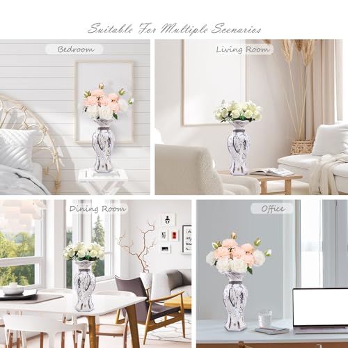 Modern Decorative Vase,Silver Flower Vase for Home Decor with Rhinestone,30 cm Luxury Ceramic Vase for Centerpiece,Living Room,Bedroom,Large Flower Vase - style: 30cm Sliver--Beads