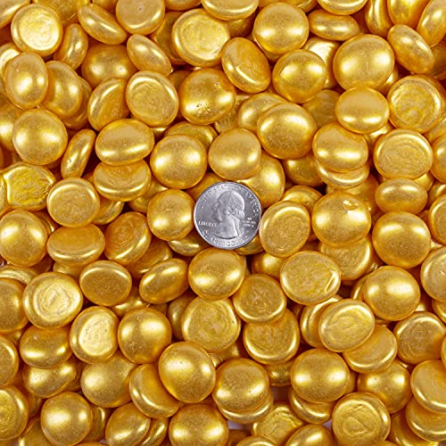 Galashield Flat Glass Marbles for Vases Gold Glass Gems Beads Pebbles Vase Filler (1 LB, Approx. 105 PCS) - color: Gold, size: 1 LB