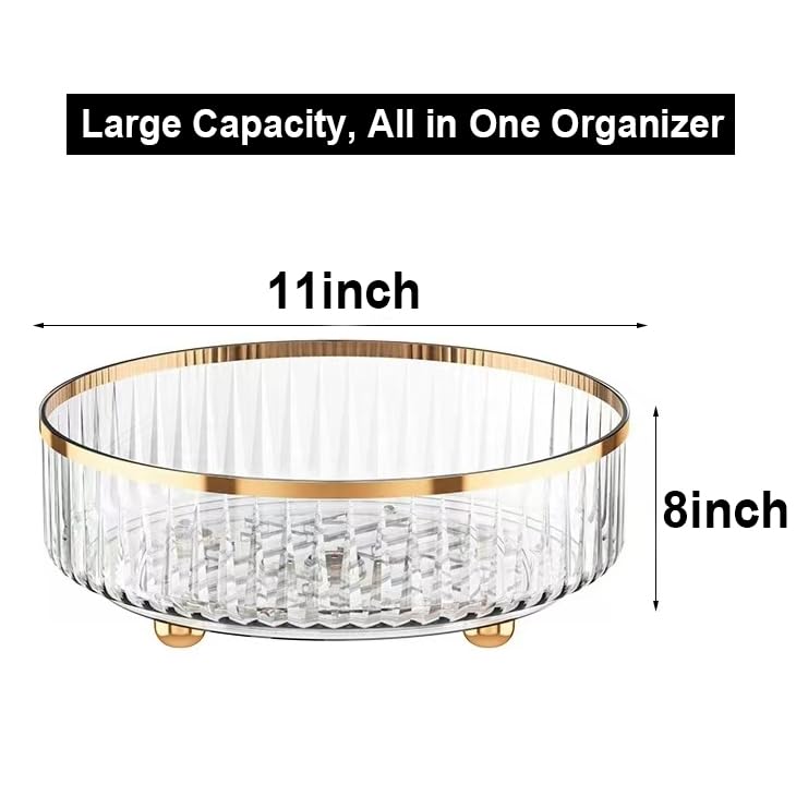 Rotating Skincare Makeup Organizer, 11" Round Lazy Susan, Turntable Vanity Organizers and Storage, Clear Large Spinning Cosmetic Perfume Display Cases (Clear)