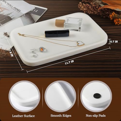Koville Marble Vanity Tray, 12"x8" Marble Catchall Tray for Countertop Bathroom Kitchen Dresser, Rectangular Decorative Stone Tray for Jewelry Cosmetics Perfume Trinket(White) - color: White