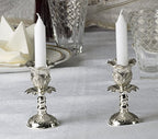 Ner Mitzvah Silver Plated Candlesticks, Pair of 4 Inch Ornate Candle Holders with Round Base and Floral Design (Pack of 2) - size: 4 inches