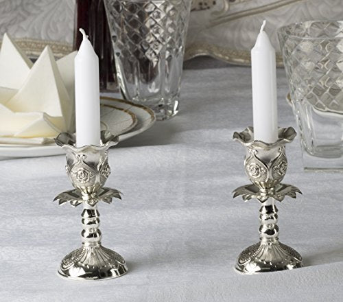 Ner Mitzvah Silver Plated Candlesticks, Pair of 4 Inch Ornate Candle Holders with Round Base and Floral Design (Pack of 2) - size: 4 inches