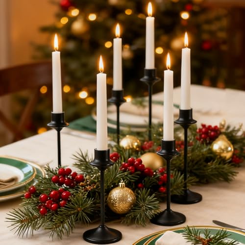 Joyyy Weighted Candlestick Holders Candle Stick Holder for Candlesticks, Vintage Metal Candelabra Candlestick Holders Candle Stand for Holiday Fireplace Party Dining Home Set of 6 (Matt Black) - color: Matt Black