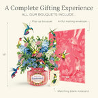 Freshcut Paper Pop Up Cards, Hummingbird Oasis, 12 Inch Life Sized Forever Flower Bouquet 3D Popup Greeting Card, Birthday Cards, Thank You Card, Blank Notecard & Envelope - color: Hummingbird Oasis, size: Classic
