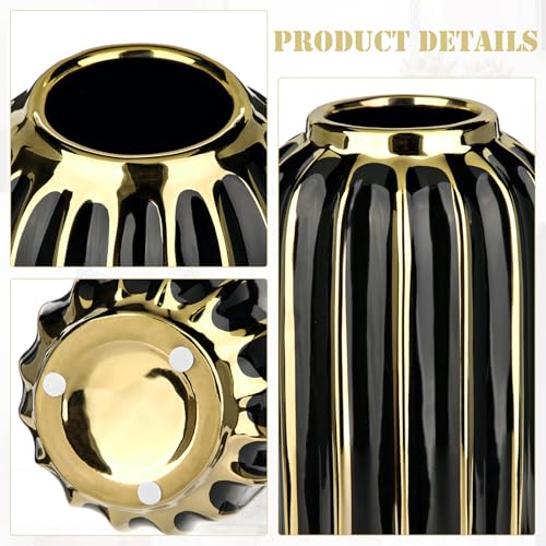 Briful Gold Plated Lantern Ceramic Vase Home Decor Creative Design Porcelain Decorative Flower Vase 11.02'' Black Ceramic Vases for Wedding Anniversary Decoration - color: 11.02'' Tallblack