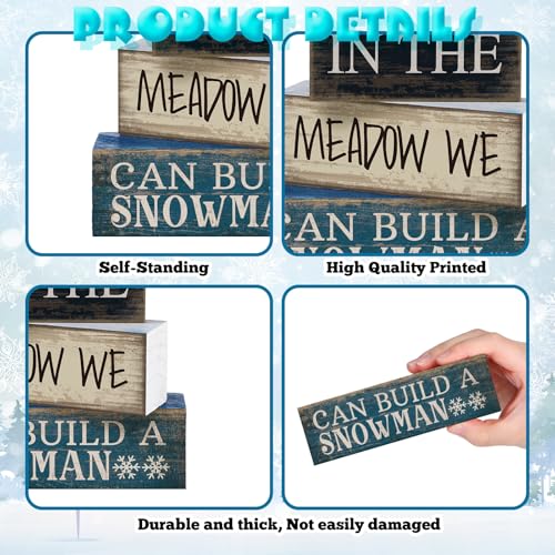 Yuntau 4 Pcs Winter Table Decoration Blue Snowman Decor Winter Tiered Tray Decor Christmas Centerpiece Decorative Wooden Snowman Block Sign Decoration for Home Kitchen - style: Snowman