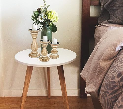 Candle Holder Stand Wooden, Candelabra, Candle Holder, Unity Candle Holders, Rounded Turned Colums, Country Style Ideal for Gift, Wedding, Christmas, Party, Home - 10,8,6 Inch - Set of 3 - White Wash - color: White Wash, size: 10,8,6 Inch Mid Circle