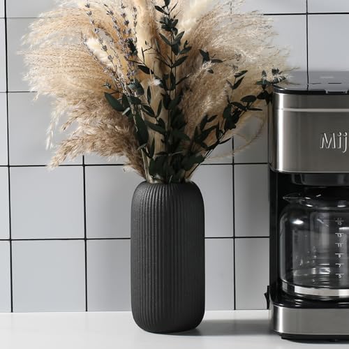 Bohemian Black Ceramic Vase - for Pampas Grass, Mantel, Bookshelf, Entryway and Living Room Decor (Black, 8in-Pill) - color: Black, size: 8in-Pill