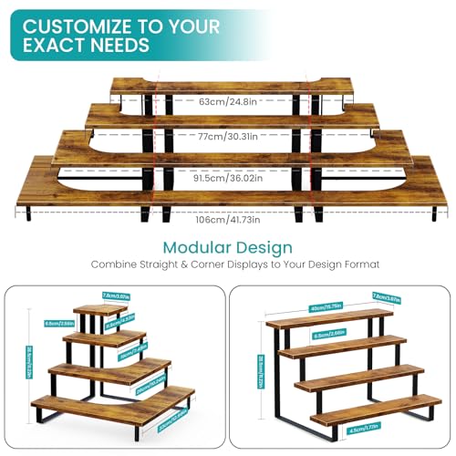 ELITEROO Wood Tiered Display Stand, 4 Tier Display Stands for Vendor Events, Retail Craft Show Display Risers, Table Top Market Display Shelf for Perfume Candles Tumbler Figures Makeup, Straight - size: Straight