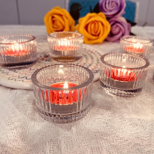 6pcs Clear Votive Tealight Candle Holder, Glass Tea Light Candle Holders for Tabletop Centrepiece Decor, Wedding Reception, Home Dining, Birthday Party and Christmas Holiday