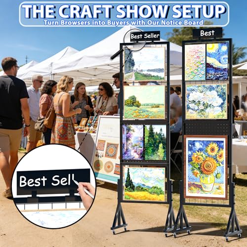 Alyoen Grid Wall Panels, Gridwall Panel Display Stand with Notice Board, Movable 5.1 x 1.4 Ft Floorstanding Wire Grid Rack, Sturdy Retail Display Racks for Vendor Events, Art Craft Shows