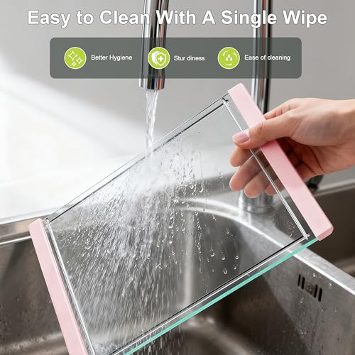 Tempered Glass Cutting Board Set for Kitchen Counter - Dishwasher Safe with Juice Grooves, Non-Slip Silicone Edges & Beveled Grip - 16"x12" & 12"x8" Serving Tray - Pink - color: Pink