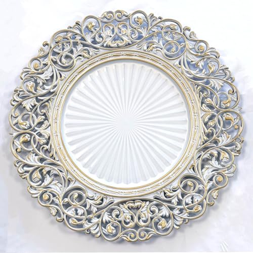 13inch Round Plastic Charger Plates,Set of 8,Charger Plates for Dinner,Wedding,Party,Event Decoration. (White gold edge) … - color: White gold edge