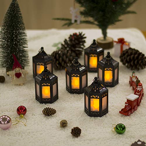 Mini Star Lantern with Flickering LED,Battery Included,Decorative Hanging Light,Christmas Decoration,Indoor Candle Lamp,Battery Lantern Indoor Use,Zkee(Set of 6 Black)